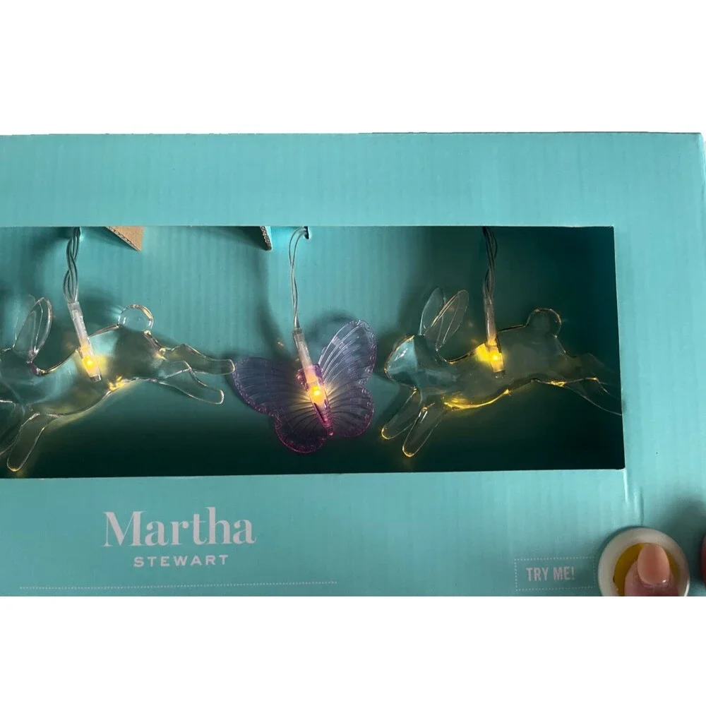 Martha Stewart Butterfly Bunny Lilac Clear String Lights Baby Nursery Easter 10'